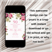 Magenta Bloemen Uitnodiging 90ste Verjaardag