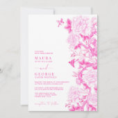 Magenta Bloemen Vogels Chinoiserie Tuin Bruiloft Kaart (Voorkant)