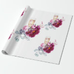 Magenta Bloemenkampioenschap Voor de Trouwring Huw Cadeaupapier<br><div class="desc">Huwelijks- of bruidsuitnodiging inpakpapier.  Champagneglas.  Magenta bloemen.  Elegant.  "Voor de ring"</div>