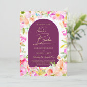 Magenta Bloemige Bruiloft Kaart (Staand voorkant)