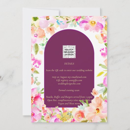 Magenta Bloemige Bruiloft Kaart (Achterkant)