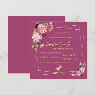 Magenta Bloemige Bruiloft Uitnodiging – Elegant