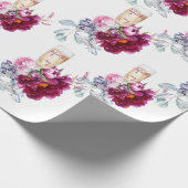 Magenta Bloemige Champagne Voor de Ring Trouw Cadeaupapier (Hoek)