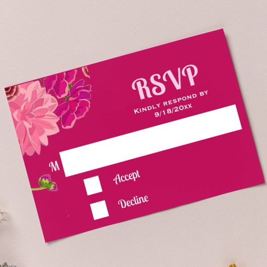 Magenta bloemkaart RSVP kaartje
