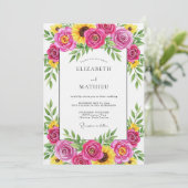 Magenta Bloemrijke Bruiloft met Gril Kaart (Staand voorkant)