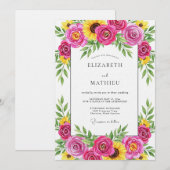 Magenta Bloemrijke Bruiloft met Gril Kaart (Voorkant / Achterkant)