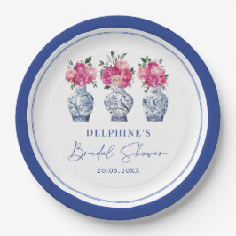 Magenta bloemrijke Chinoiserie Porseleinen Bruidss Papieren Bordje