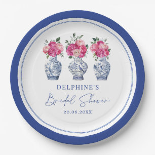 Magenta bloemrijke Chinoiserie Porseleinen Bruidss Papieren Bordje