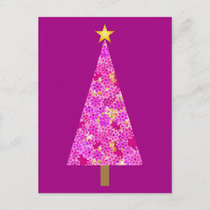 Magenta bloemrijke moderne kerstboom feestdagenkaart