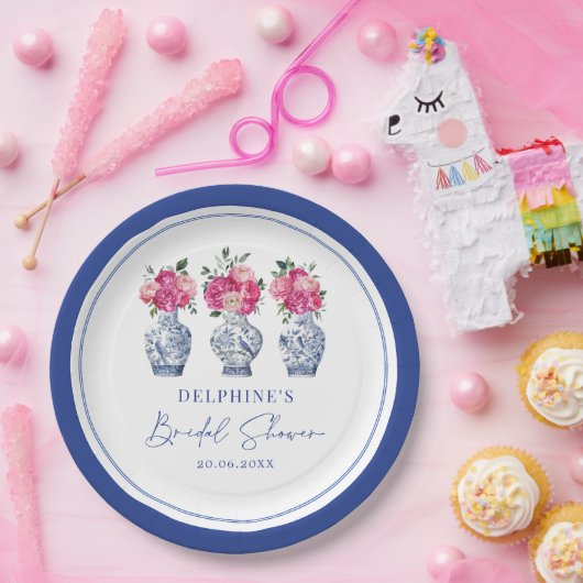 Magenta bloemschilderkunst Chinoiserie Porselein B Papieren Bordje (Feest)