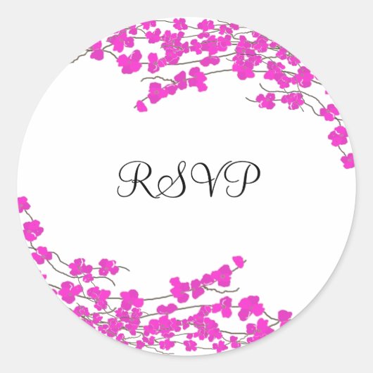 Magenta Bloesem RSVP Ronde Sticker (Voorkant)