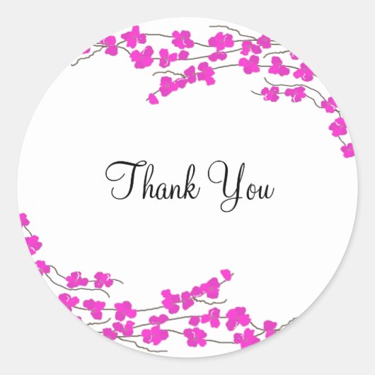 Magenta Bloesems Bedankt Ronde Sticker (Voorkant)