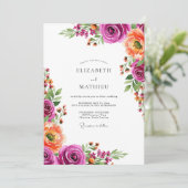 Magenta Bloom Botanical Wedding Kaart (Staand voorkant)