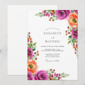 Magenta Bloom Botanical Wedding Kaart (Voorkant / Achterkant)