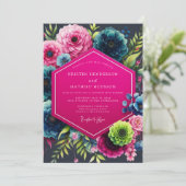 Magenta Bloom Moody Bruiloft Kaart (Staand voorkant)