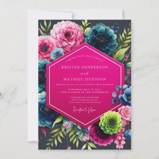 Magenta Bloom Moody Wedding Kaart (Voorkant)