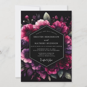 Magenta Bloom Nocturne Bruiloft Kaart