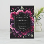 Magenta Bloom Nocturne Bruiloft Kaart (Staand voorkant)