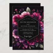 Magenta Bloom Nocturne Wedding Kaart (Voorkant / Achterkant)