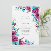 Magenta Bloom Splash Wedding Kaart (Staand voorkant)