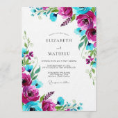 Magenta Bloom Splash Wedding Kaart (Voorkant)