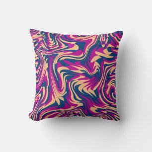 Magenta Blue Beige Abstracte Fluid Wave wervelinge Kussen