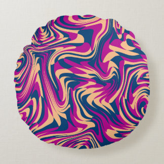 Magenta Blue Beige Abstracte Fluid Wave wervelinge Rond Kussen