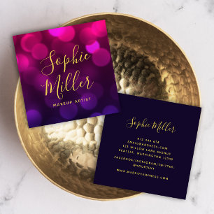 Magenta Blue Bokeh-lampjes met moderne kalligrafie Vierkante Visitekaartje