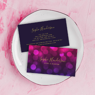 Magenta Blue Bokeh-lampjes met moderne kalligrafie Visitekaartje