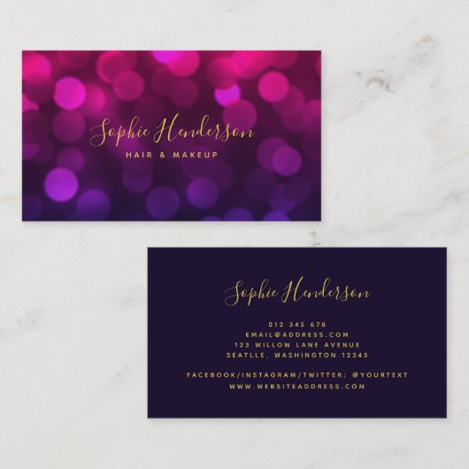Magenta Blue Bokeh-lampjes met moderne kalligrafie Visitekaartje (Voorkant / Achterkant)