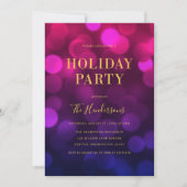 Magenta Blue Bokeh Lights Faux Gold Holiday Party Kaart (Voorkant)