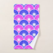 Magenta Blue Chinese Semi Circle Wave Pattern Bad Handdoek (Handdoek)