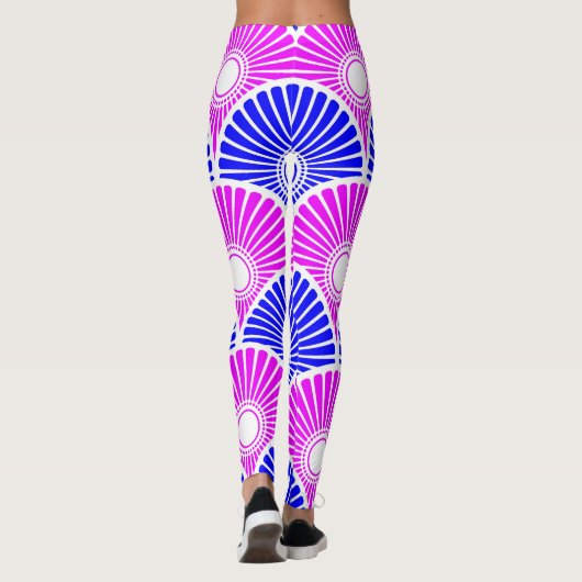 Magenta Blue Chinese Semi Circle Wave Pattern Leggings (Achterkant)