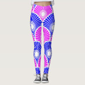 Magenta Blue Chinese Semi Circle Wave Pattern Leggings (Voorkant)