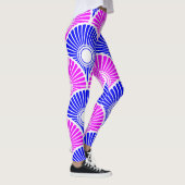 Magenta Blue Chinese Semi Circle Wave Pattern Leggings (Rechts)