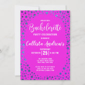 Magenta Blue Glitter Confetti Border Bachelorette Kaart (Voorkant)