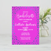 Magenta Blue Glitter Confetti Border Bachelorette Kaart (Staand voorkant)