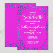 Magenta Blue Glitter Confetti Border Bachelorette Kaart (Voorkant / Achterkant)