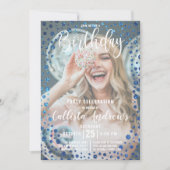 Magenta Blue Glitter Confetti Fotoverjaardag Kaart (Voorkant)