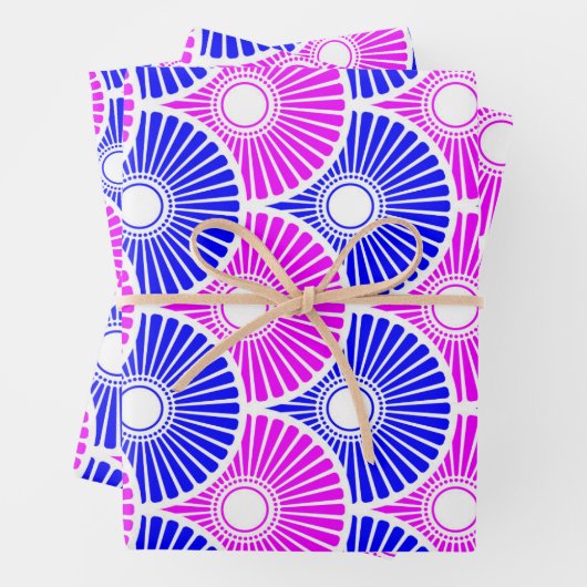 Magenta Blue Semi Circle Wave Pattern Inpakpapier Vel (In situ)