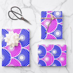 Magenta Blue Semi Circle Wave Pattern Inpakpapier Vel