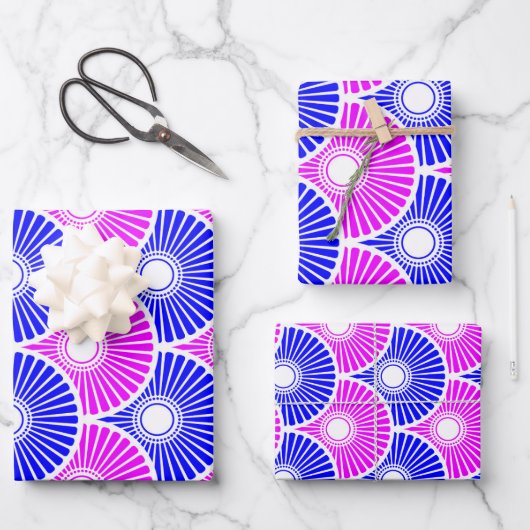 Magenta Blue Semi Circle Wave Pattern Inpakpapier Vel (Voorkant)