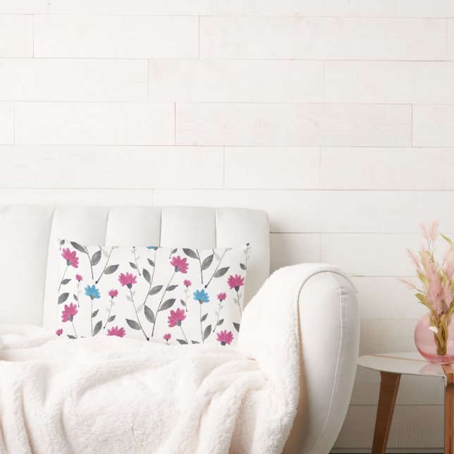 Magenta Blue Waterverf Daisy Pattern Kussen (Bank)