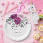 Magenta Blush Floral Bouquet White Wedding Papieren Bordje (Feest)