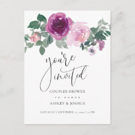 Magenta Blush Floral Couples Wedding Shower Uitnodiging Briefkaart