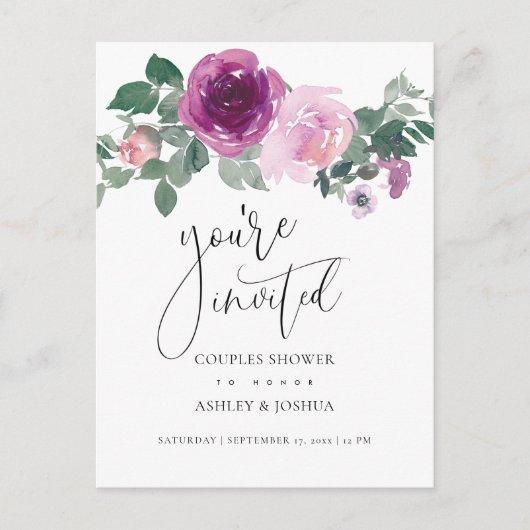 Magenta Blush Floral Couples Wedding Shower Uitnodiging Briefkaart (Voorkant)
