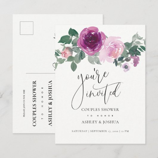 Magenta Blush Floral Ivory Couples Wedding Shower Uitnodiging Briefkaart (Voorkant / Achterkant)