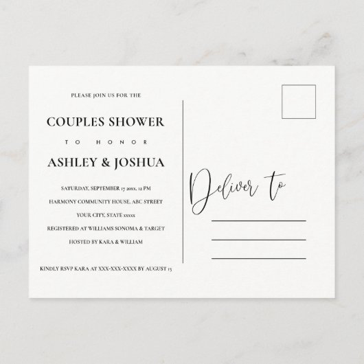 Magenta Blush Floral Ivory Couples Wedding Shower Uitnodiging Briefkaart (Achterkant)