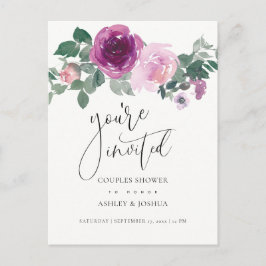 Magenta Blush Floral Ivory Couples Wedding Shower Uitnodiging Briefkaart