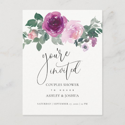 Magenta Blush Floral Ivory Couples Wedding Shower Uitnodiging Briefkaart (Voorkant)